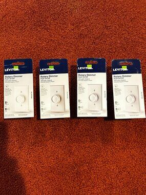 4 Leviton Rotary Dimmers Push On/Off-LED/Incandescent/Halogen-White/Light Almond